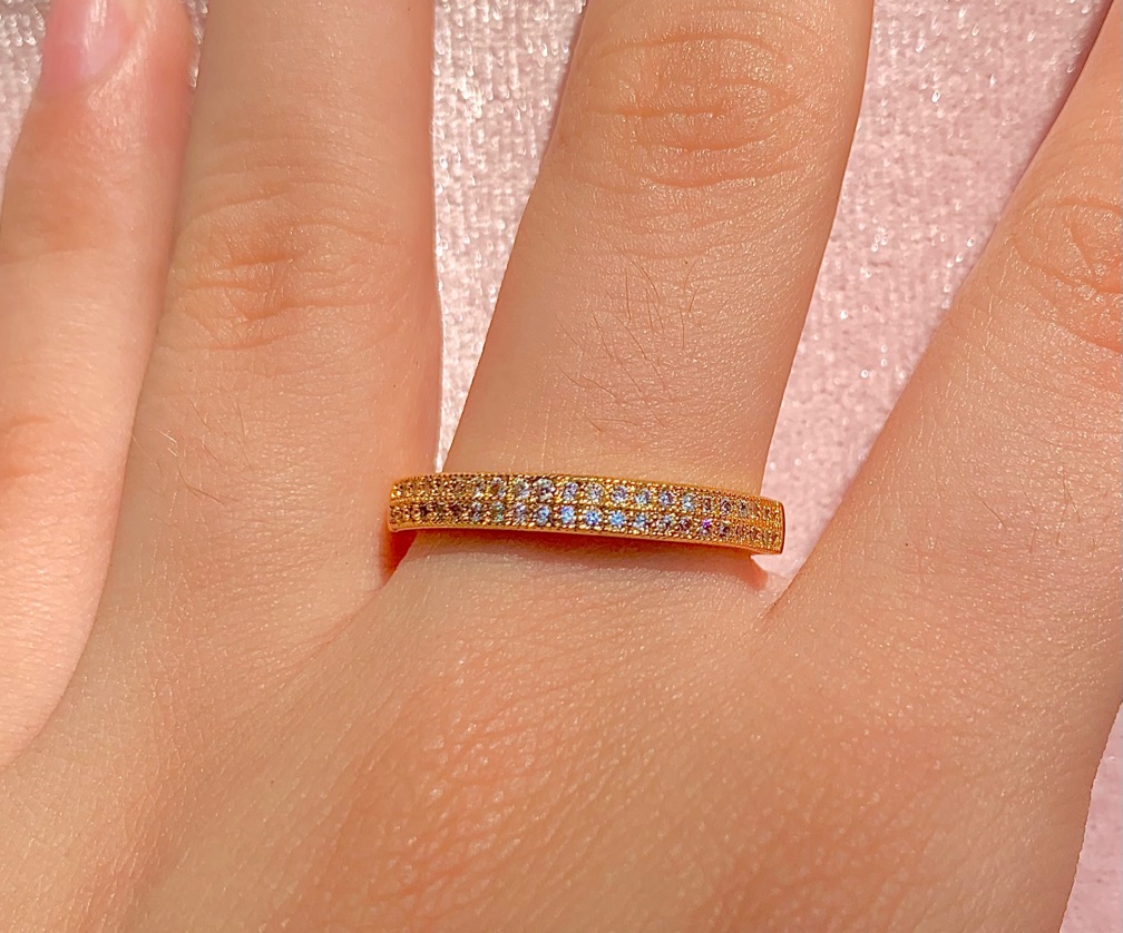 Anillo dorado eternidad doble linea circon