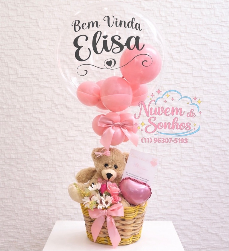 Balão personalizado com cesta - .Boas vindas a bebê