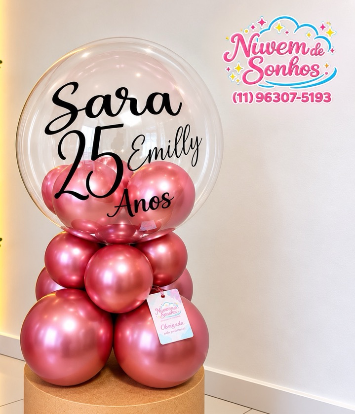 BalĂŁo personalizado com bexigas metalizadas Pink