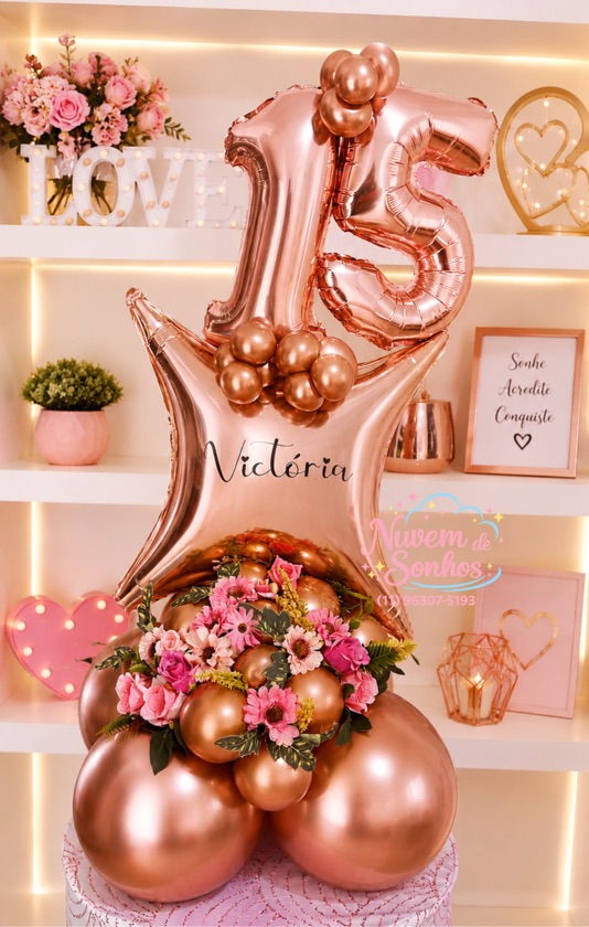 🌸 Arranjo Luxo 15 Anos Rose Gold