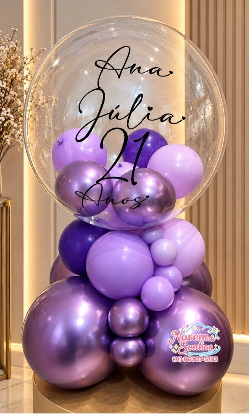 Balão Personalizado com apliques – Lilás e Roxo 💜✨