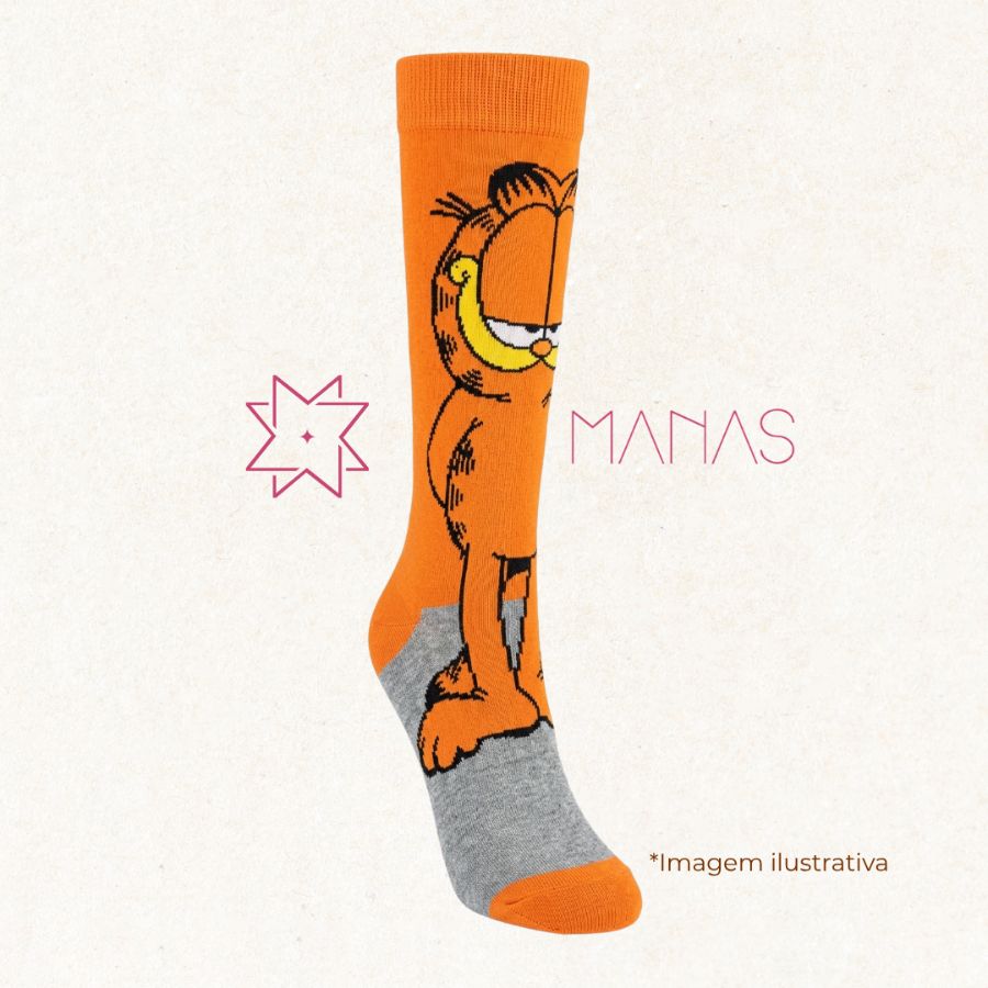 Meias divertidas - REF 350 - TAM 35-40 - Cor Garfield - Laranja - Algodão e elastano - Linha Acessórios