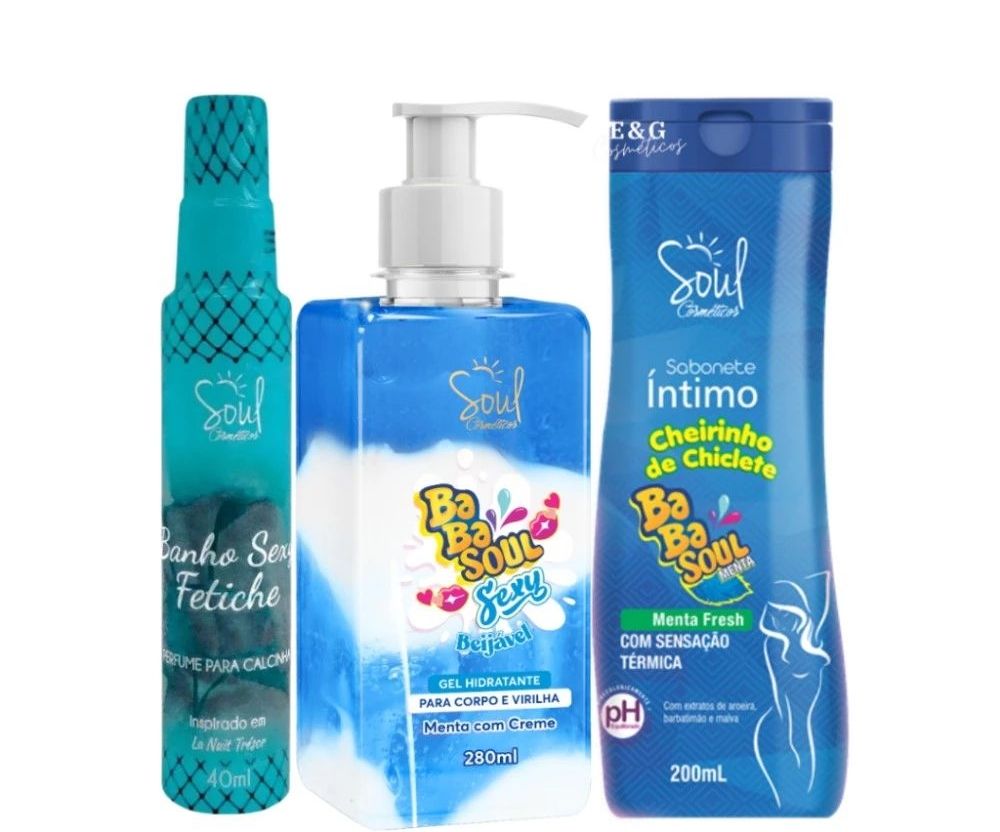 Kit Perfume de Calcinha Sensual + Creme para Virilha Gel Babasoul + Sabonete Íntimo Melancia Soul