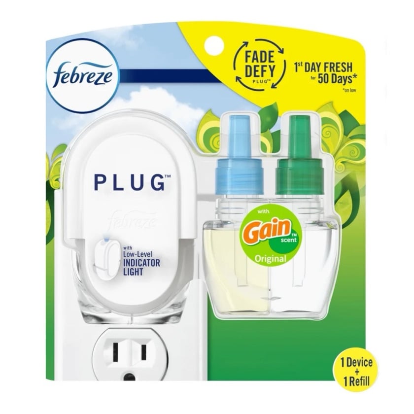 Febreze Plug In Air Freshener, Odor-Fighting Oil Kit, Gain Original, Warmer + 1 Refill