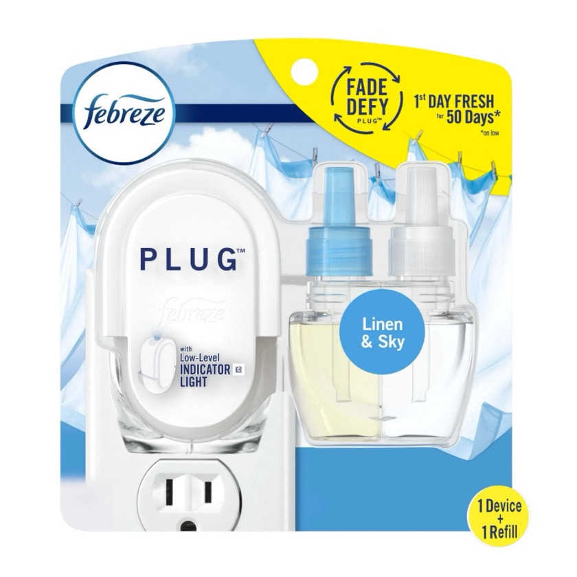Febreze Plug In Air Freshener, Odor-Fighting Oil Kit, Linen & Sky, Warmer + 1 Refill