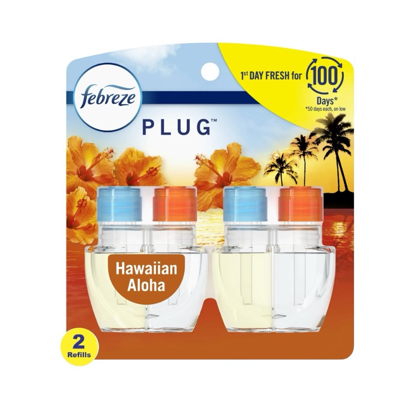 Febreze Plug In Air Freshener, Odor-Fighting Scented Oil Refill, Hawaiian Aloha, 2 Refills