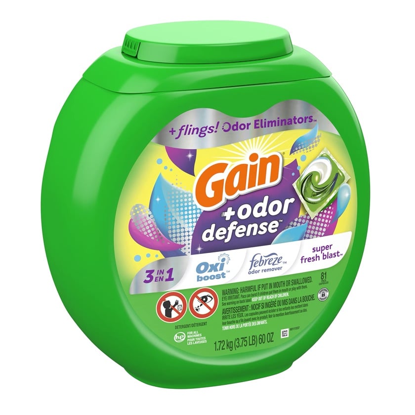 Gain Flings Laundry Detergent Pacs with Odor Defense, Super Fresh Blast Scent, 81 ct