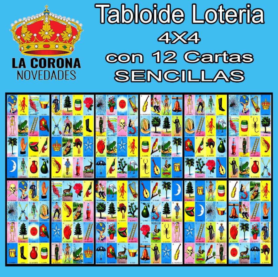 12 cartas horizontal sencillas Tabloide de Loteria