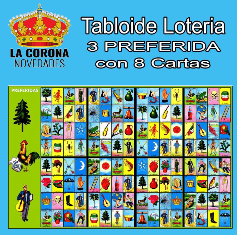 3 Preferida 8 Cartas Sencillas Tabloide de Loteria