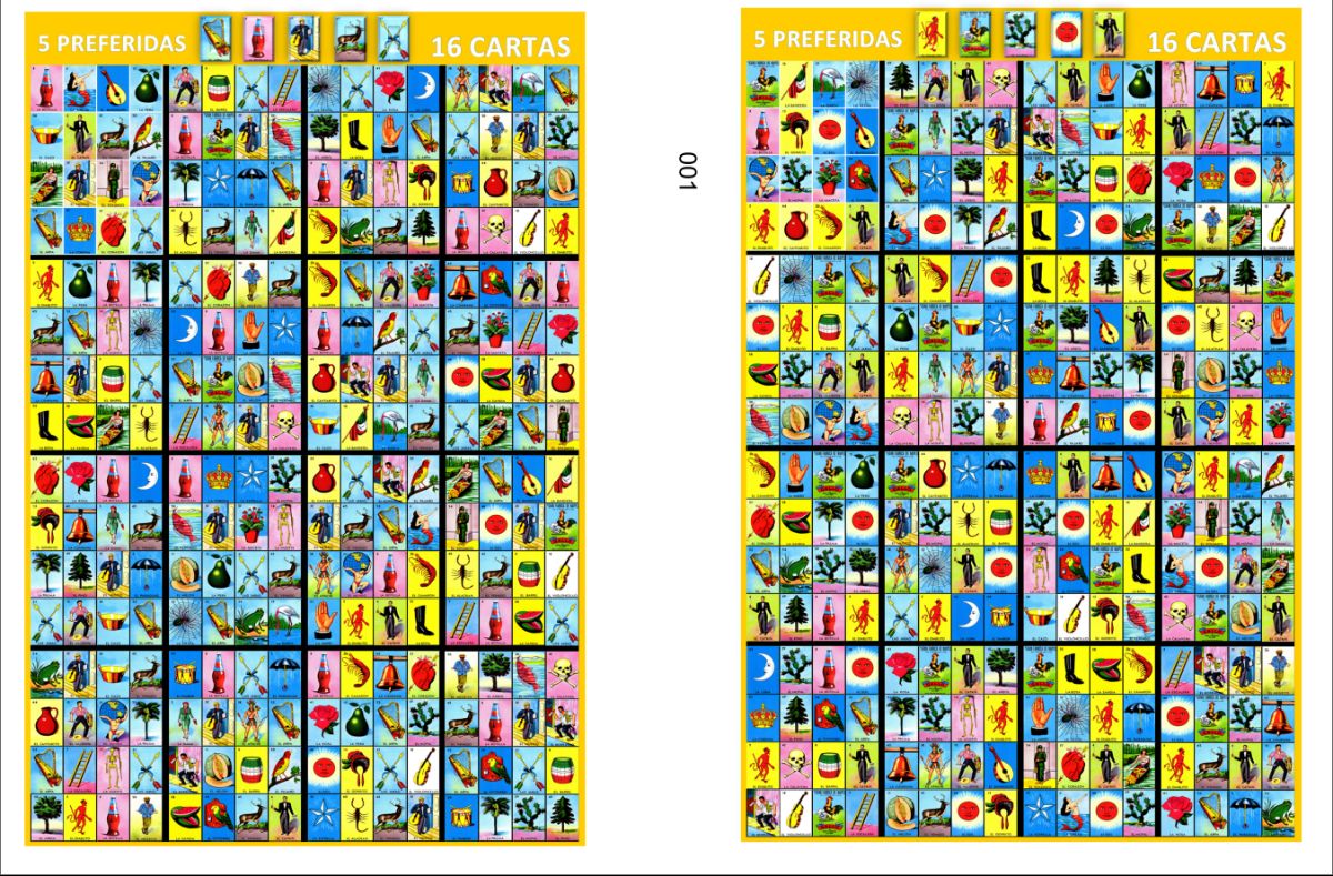 5 Preferidas 2 juegos de 16 cartas Tabloide de Loteria