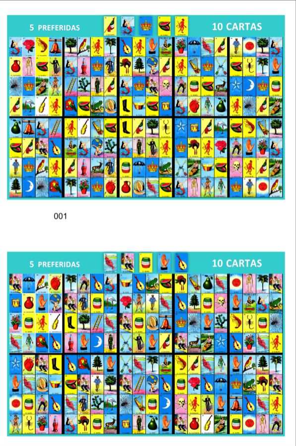 5 Preferidas 2 juegos de 10 cartas Tabloide de Loteria