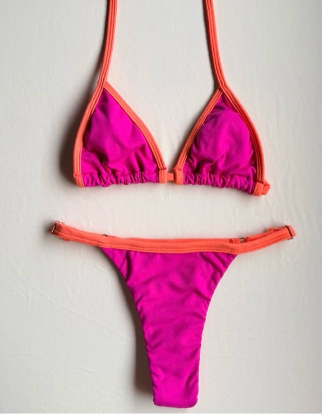 Biquíni cortininha pink + laranja