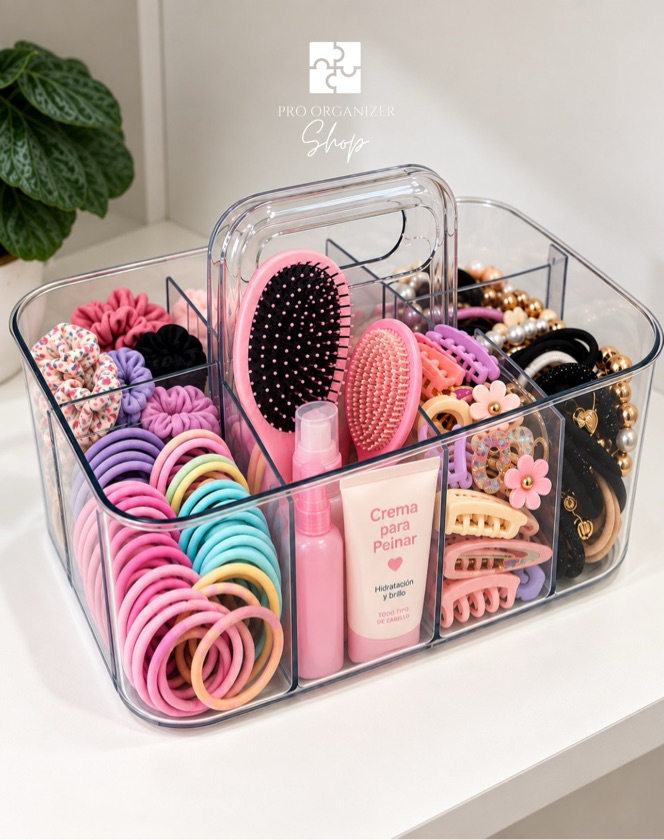 Organizador con agarradera y divisiones internas 25 cm profundidad x 15.5 ancho x 15 cm altura