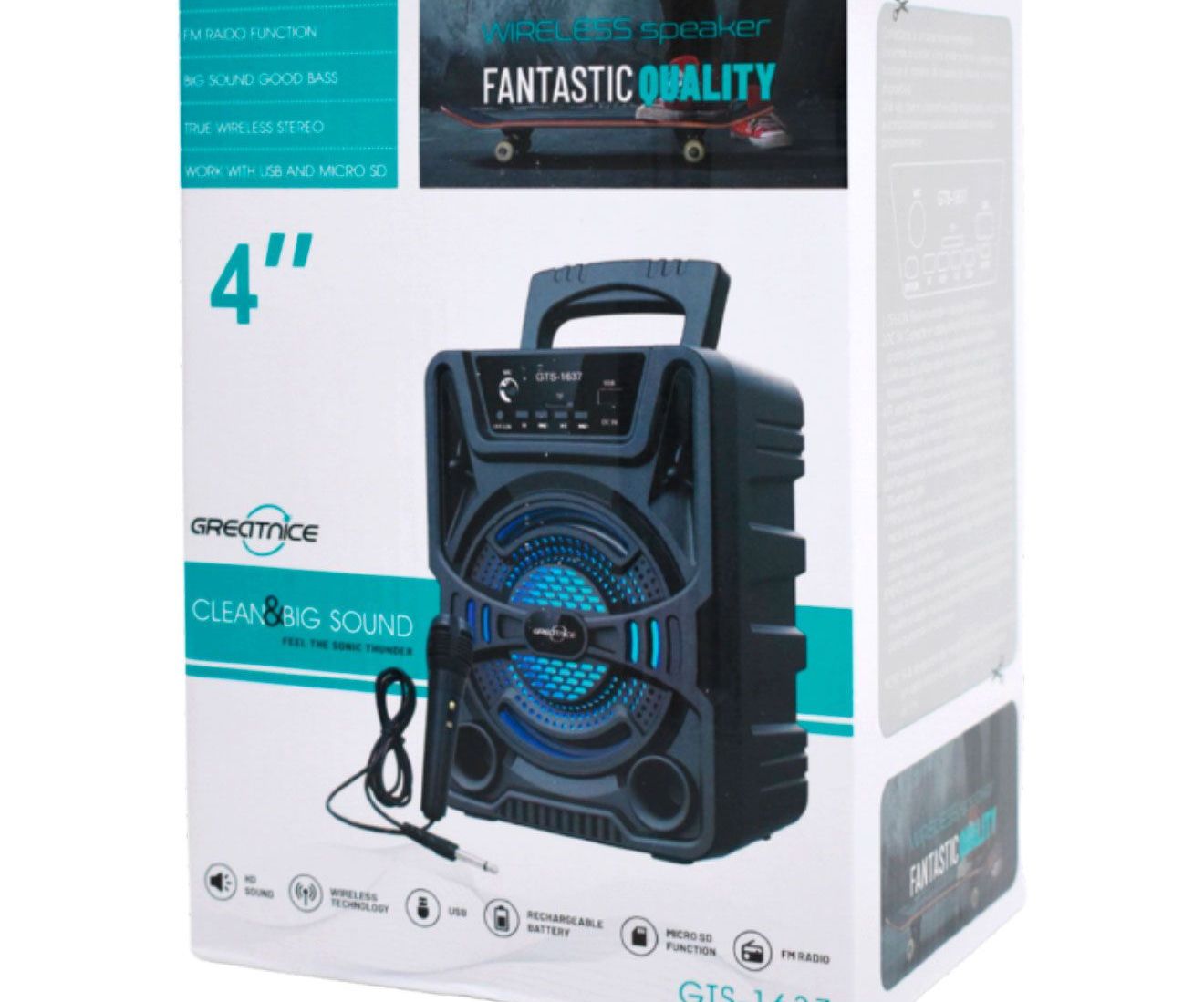 Bocina bluetooth portátil 4″ con asa y luz LED