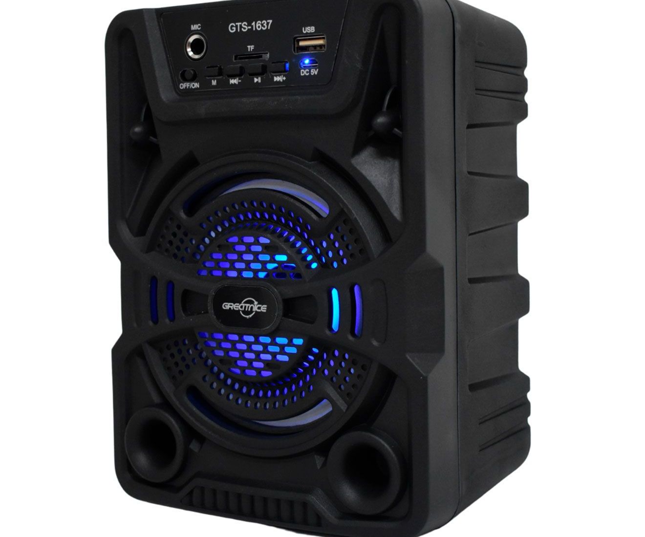 Bocina bluetooth portátil 4″ con asa y luz LED