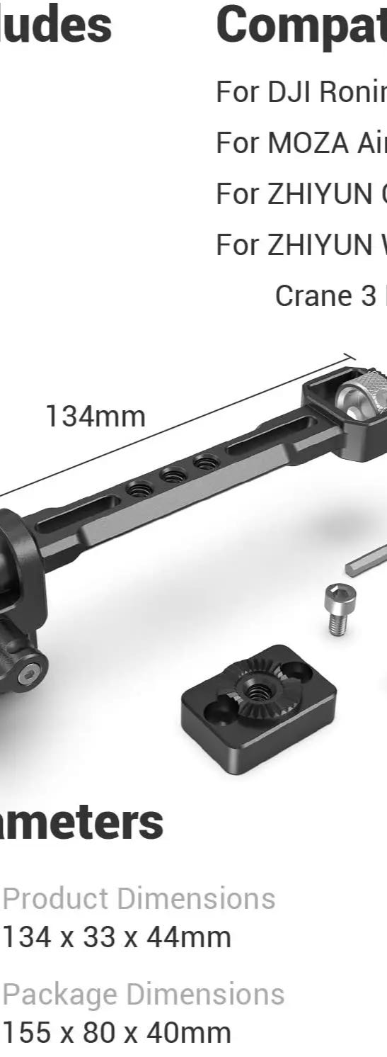 Braço ajustável do monitor SmallRig, montagem para DJI RS, RSC, RS 2, ZHIYUN CRANE 3S, WEEBILL-S, MOZA AirCross 2