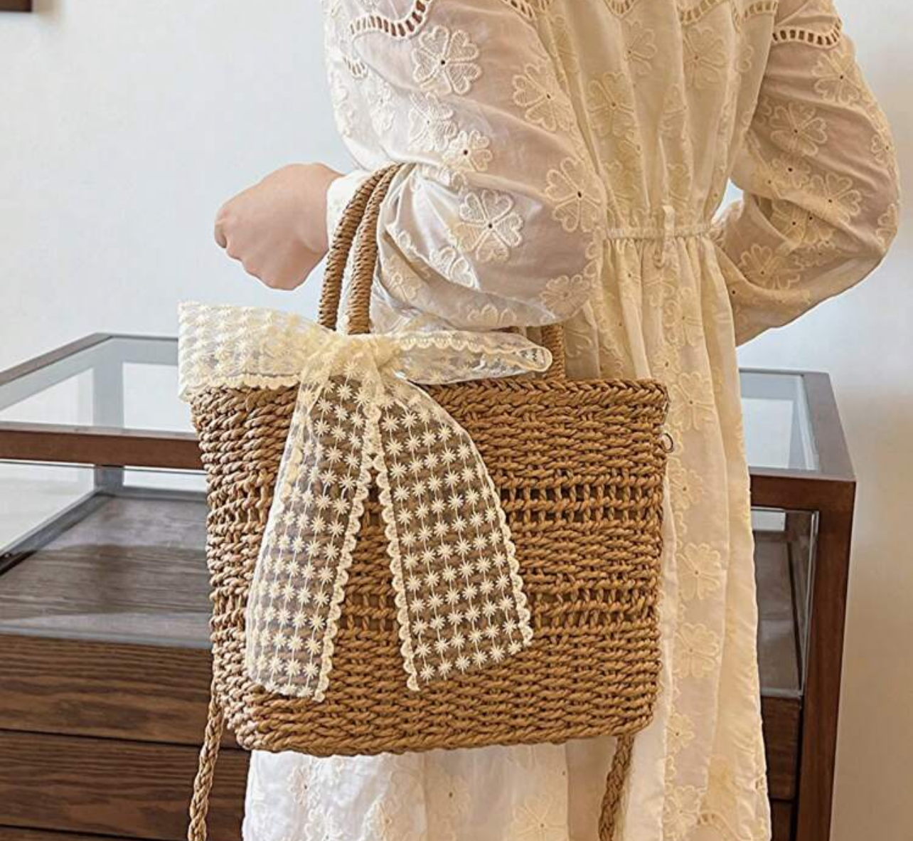 Bolso cafe con listón