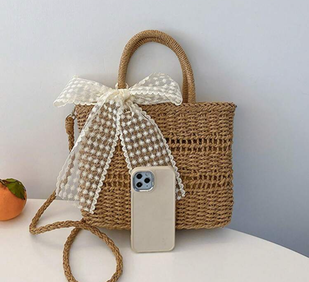 Bolso cafe con listón