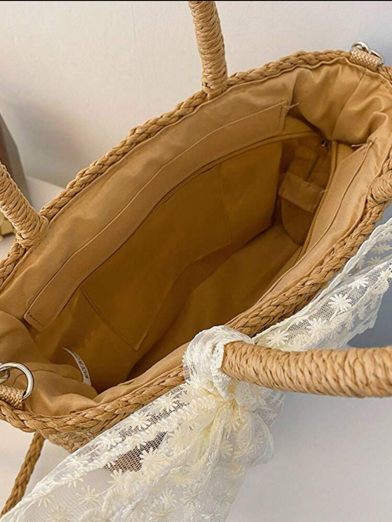 Bolso cafe con listón