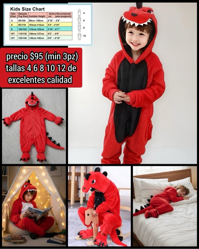 Pijama dinosaurio roja