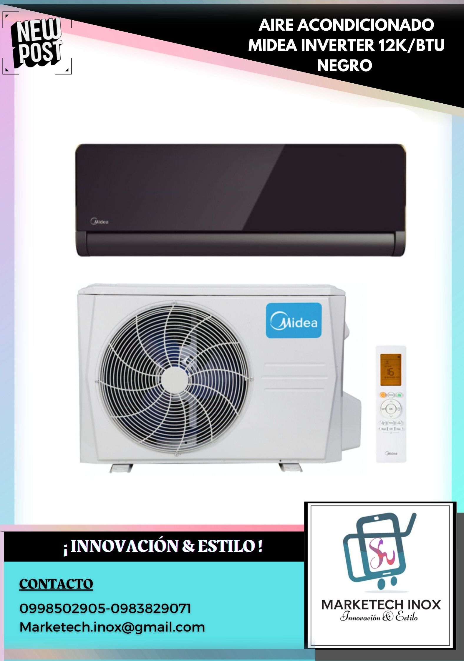 AIRE ACONDICIONADO MIDEA INVERTER 12K/BTU NEGRO