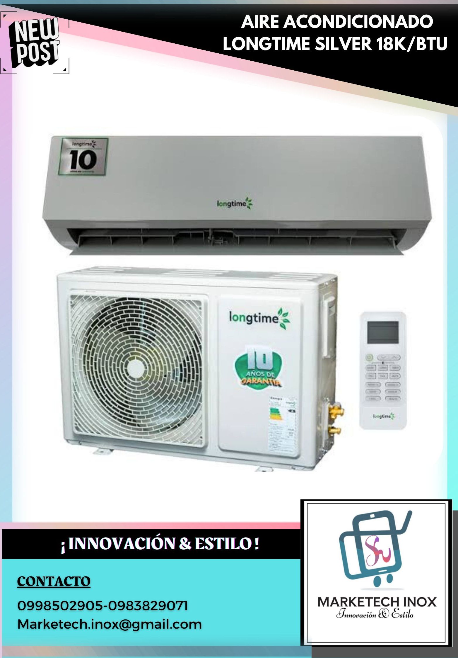 AIRE ACONDICIONADO LONGTIME SILVER 18K/BTU