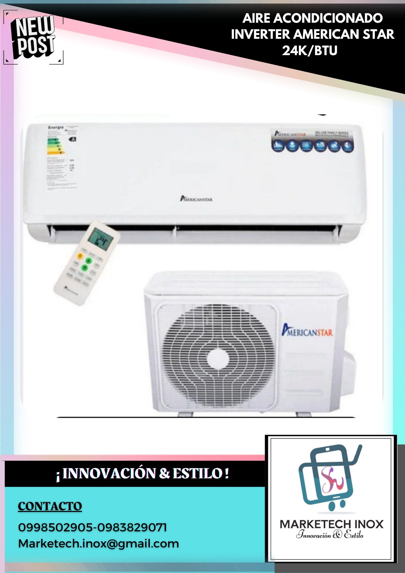 AIRE ACONDICIONADO INVERTER AMERICAN STAR 24K/BTU