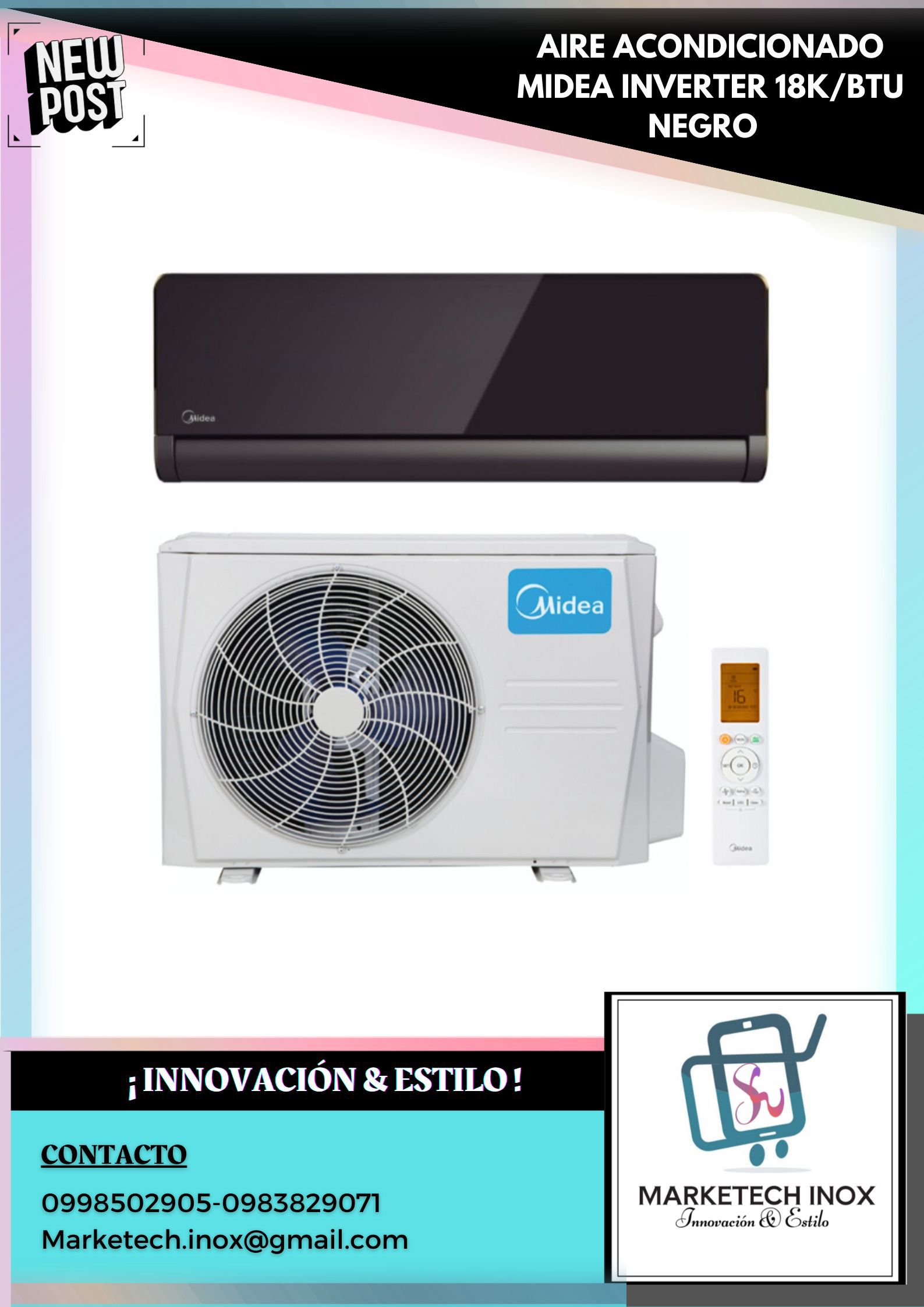 AIRE ACONDICIONADO MIDEA INVERTER 18K/BTU NEGRO