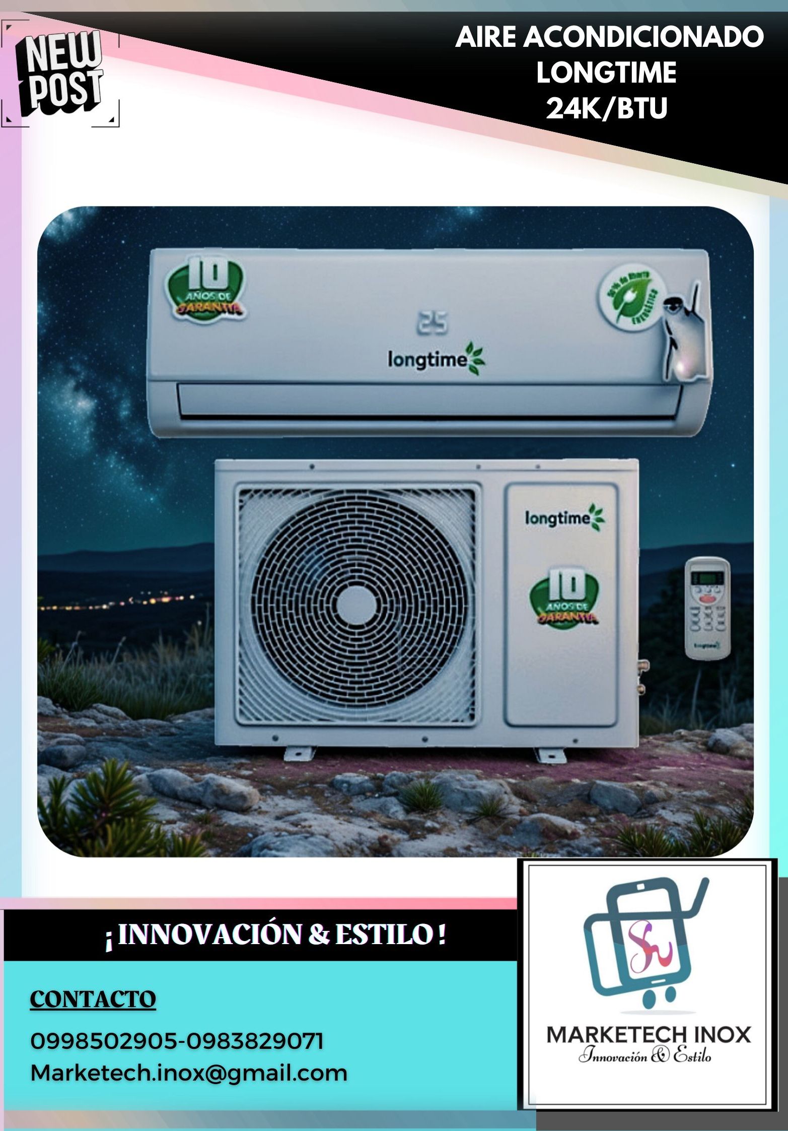 AIRE ACONDICIONADO LONGTIME 24K/BTU