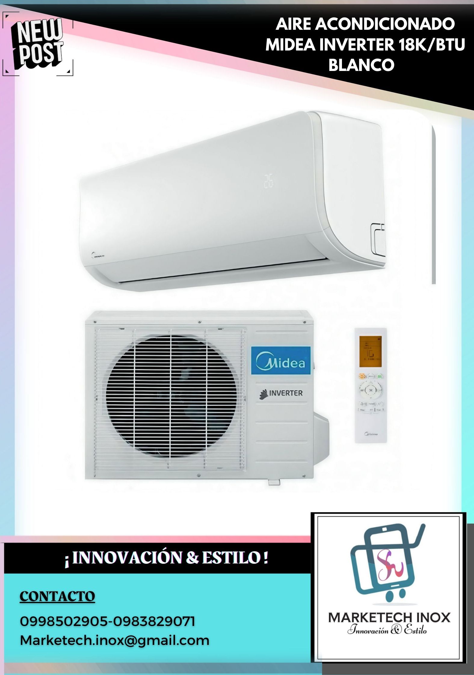 AIRE ACONDICIONADO MIDEA INVERTER 18K/BTU BLANCO