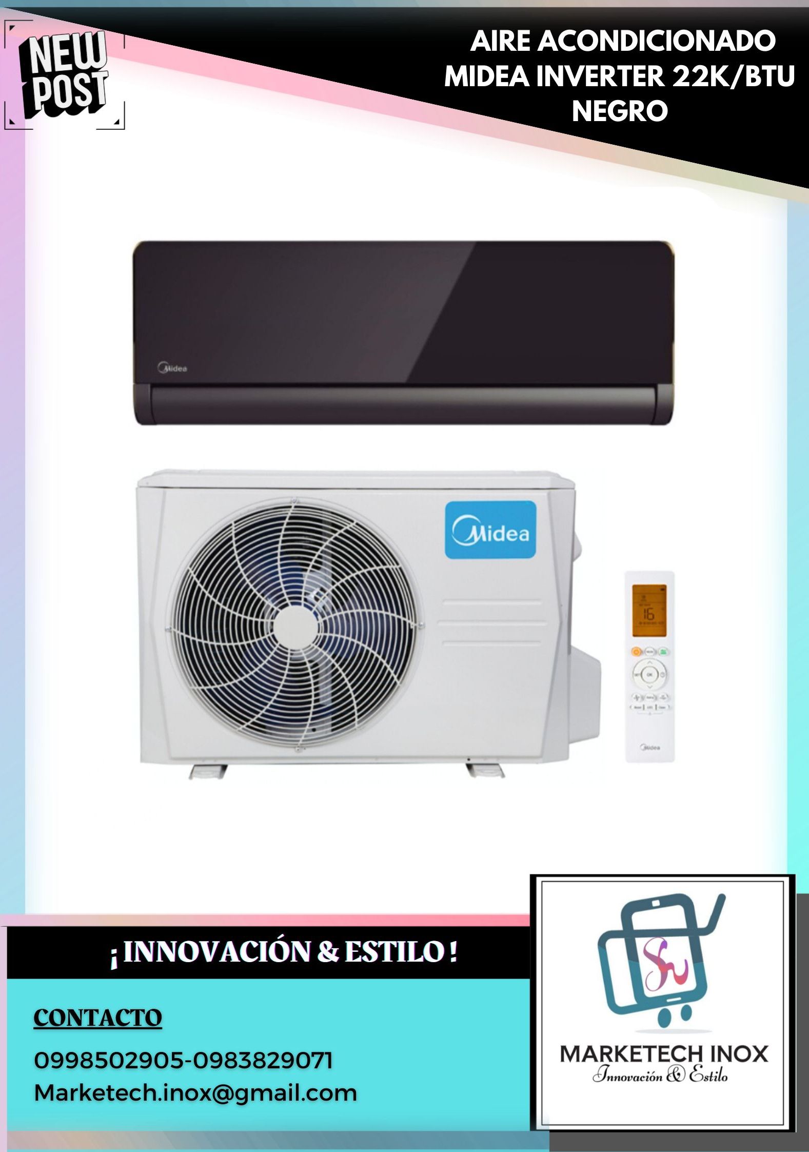 AIRE ACONDICIONADO MIDEA INVERTER 22K/BTU
Negro