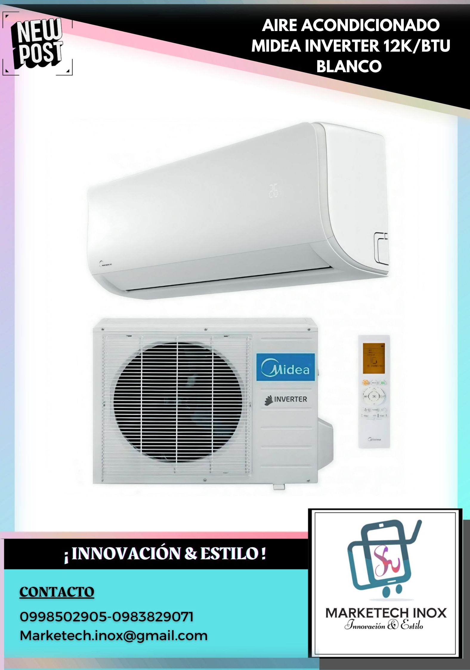 AIRE ACONDICIONADO MIDEA INVERTER 12K/BTU BLANCO