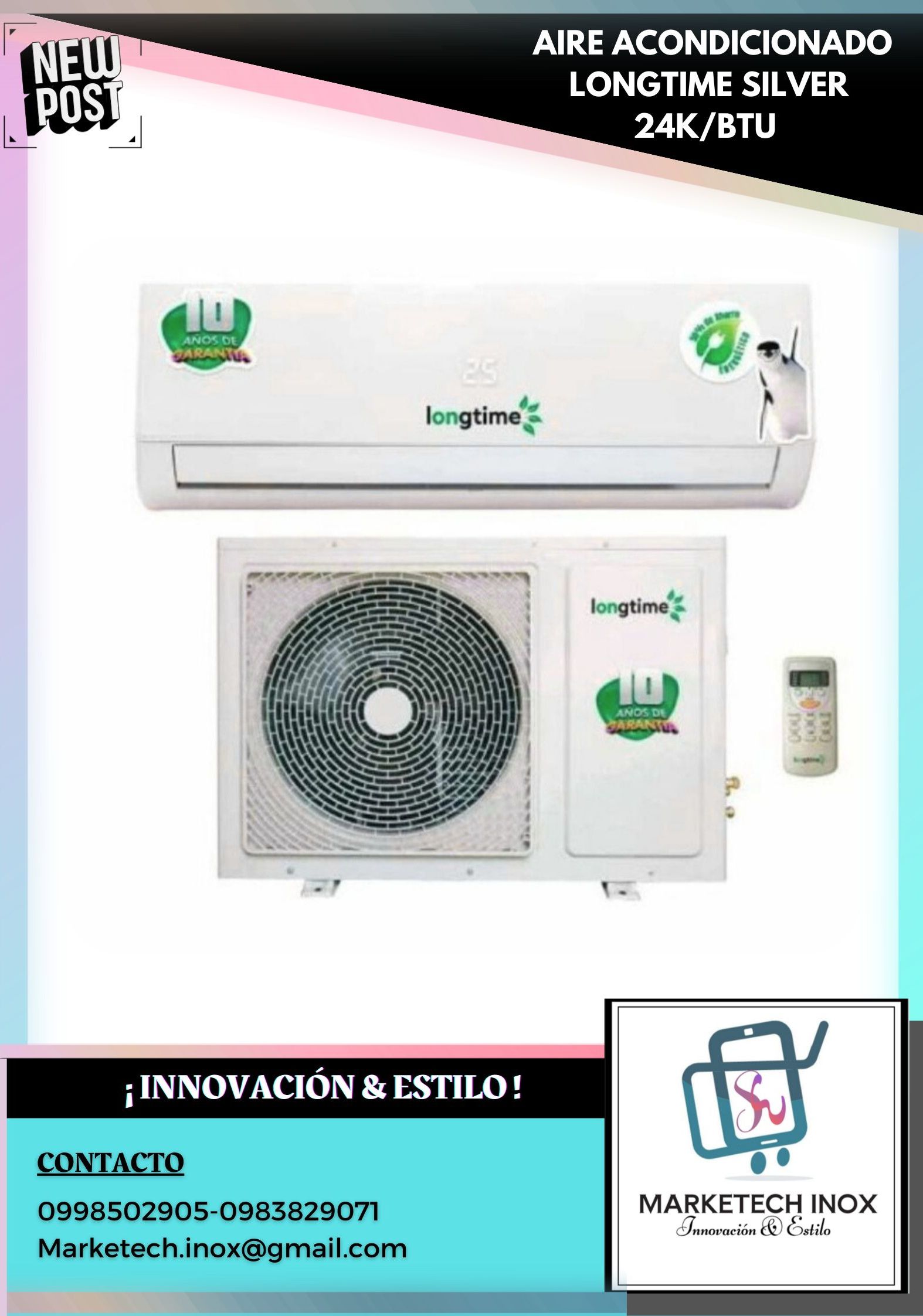 AIRE ACONDICIONADO LONGTIME SILVER 24K/BTU
