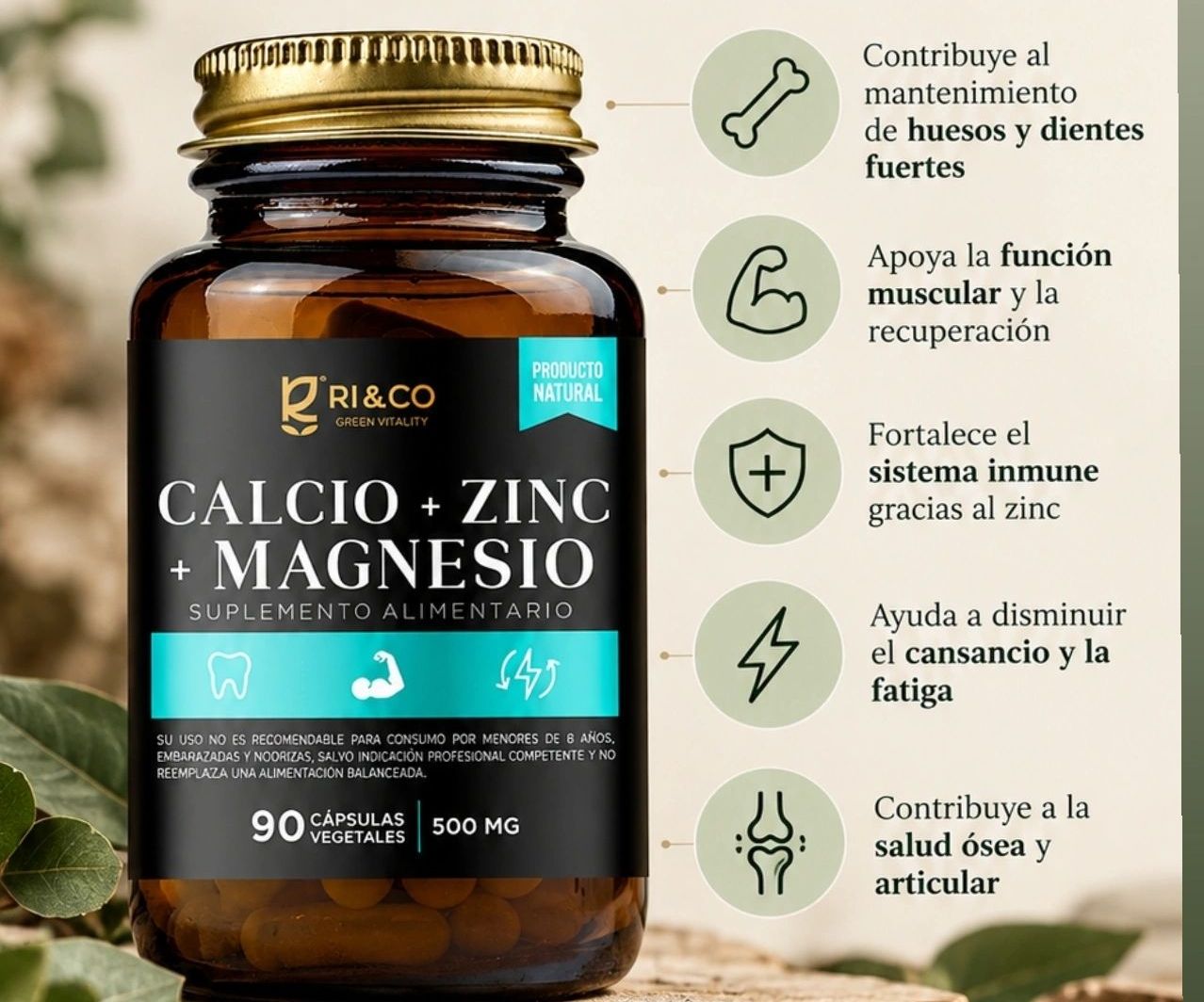 CALCIO + MAGNESIO + ZINC 90 CAPS/500 MG