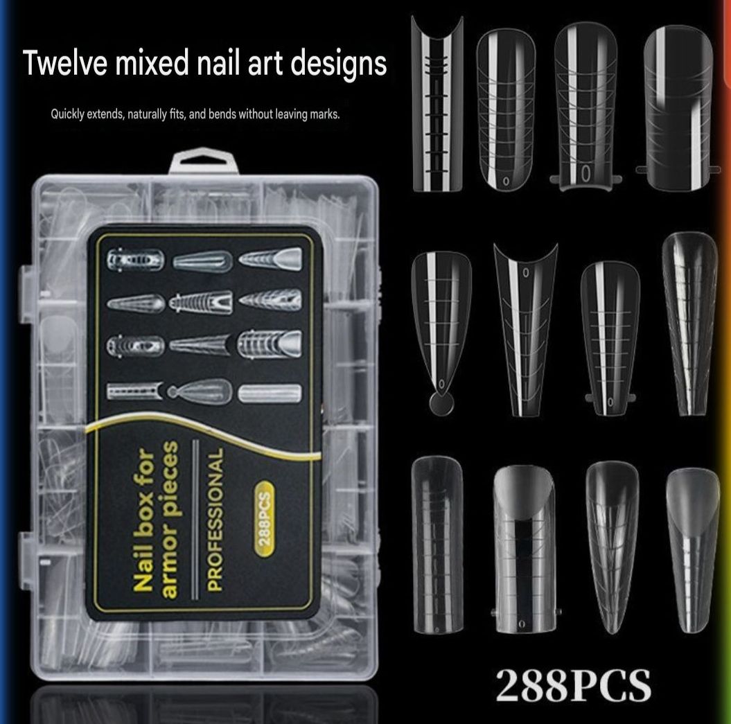 288Tips/Box Mixed Set of Reusable Coloured Pattern Poly Gel Mould Quick Nail Extension