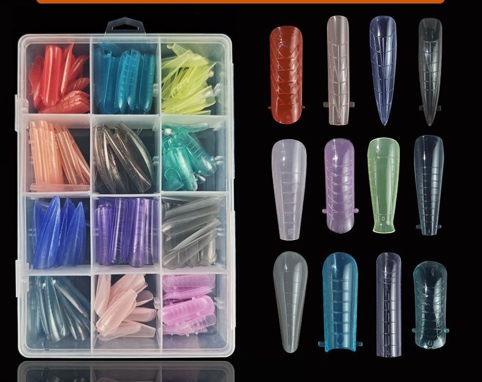 288Tips/Box Mixed Set of Reusable Coloured Pattern Poly Gel Mould Quick Nail Extension