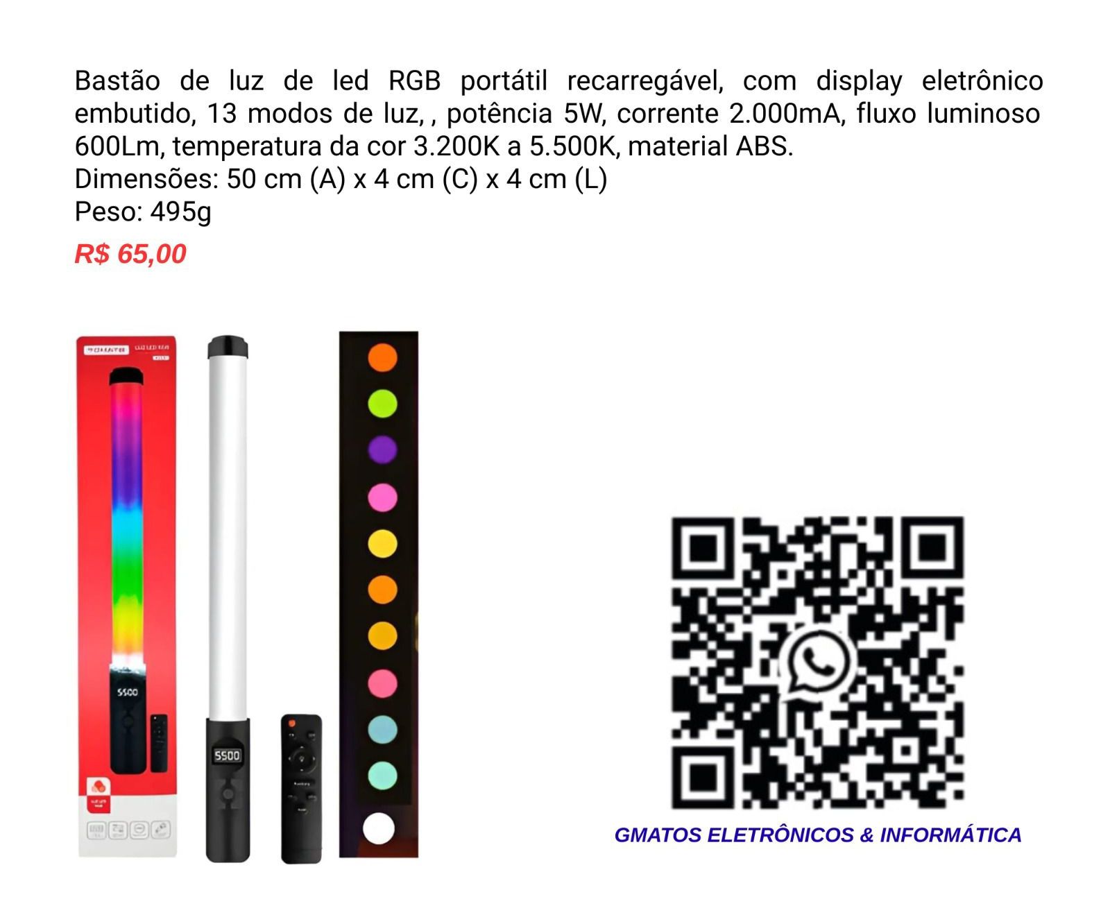 Bastão de Luz de Led RGB