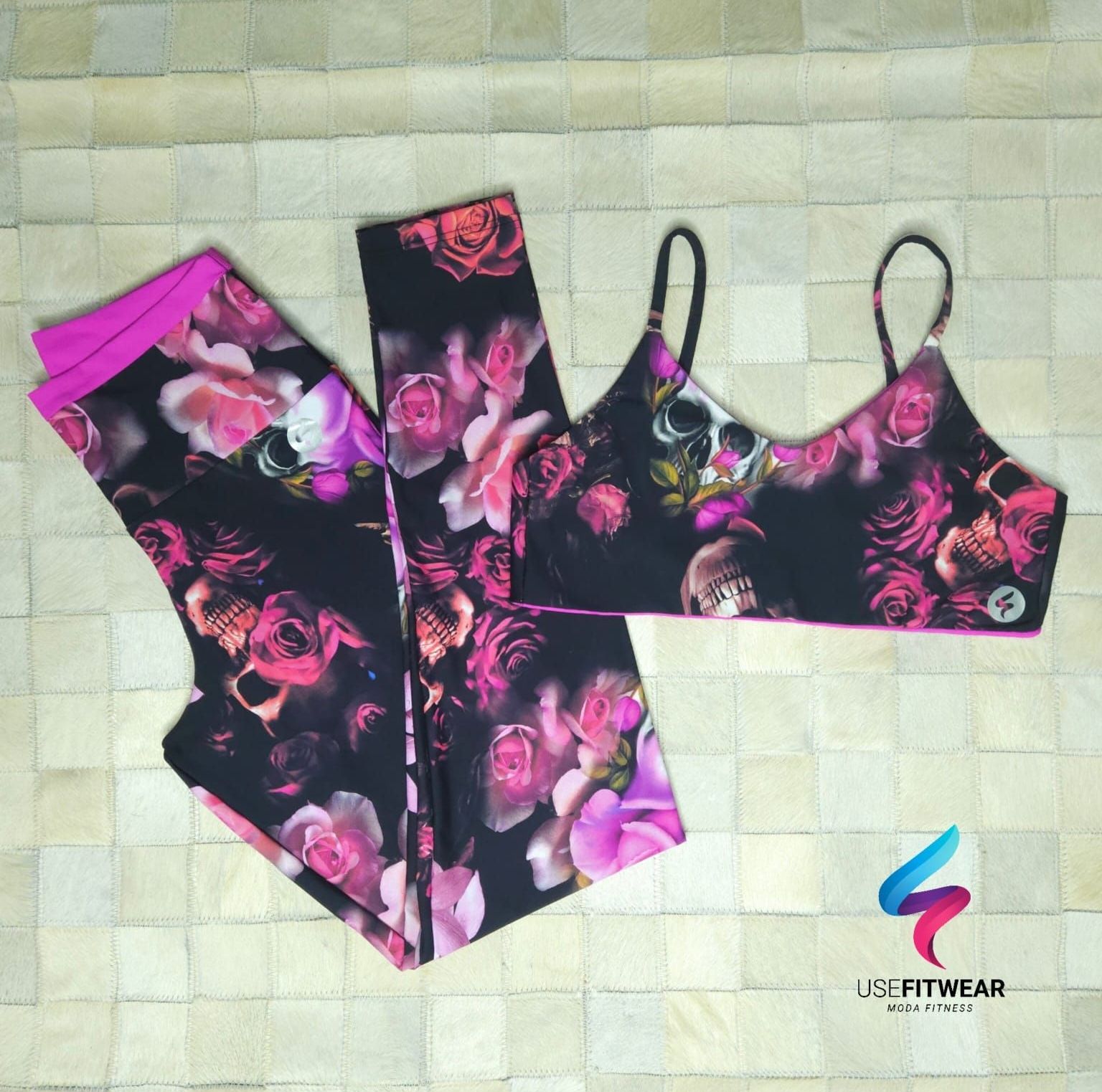 Conjunto Caveira Calça Cores e Top Costas Nua