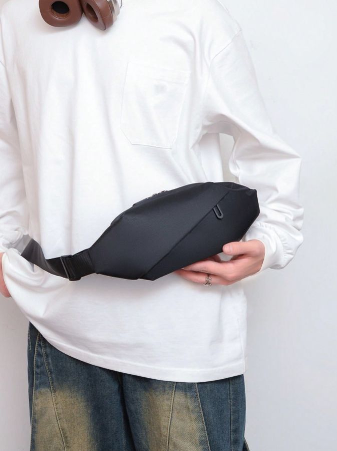 1 Pc Solid Color Male Waist Bag Chest Bag Shoulder Bag, Lightweight Waterproof Crossbody Bag With Adjustable Strap. Suitable For Teens, Summer Casual Outdoor Activities, Athletics, Vacation Travel, Graduation Gifts, Or Birthday Dress Accessories one-size / Black"
