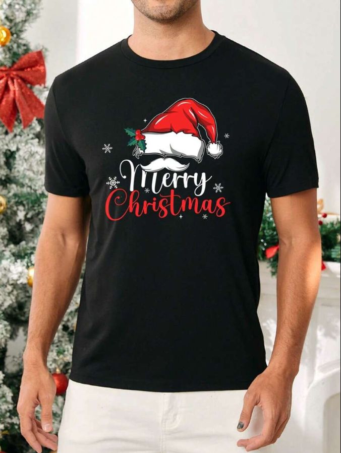 Manfinity VCAY 1pc Men Standard Fit Crew Neck Short Sleeve T-Shirt, Black, Vacation Black / M