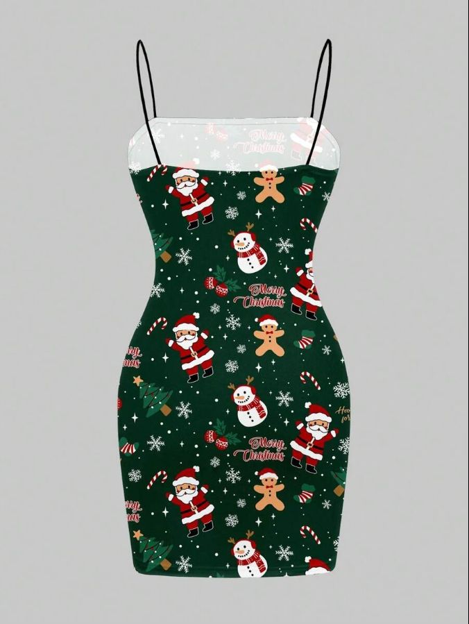 EZwear Holiday Casual Minimalist Christmas Santa Claus Print Summer Cami Dress White / S