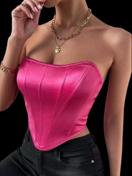Allurite Solid Hanky Hem Tube Top Hot Pink / M