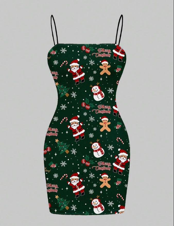 EZwear Holiday Casual Minimalist Christmas Santa Claus Print Summer Cami Dress White / M