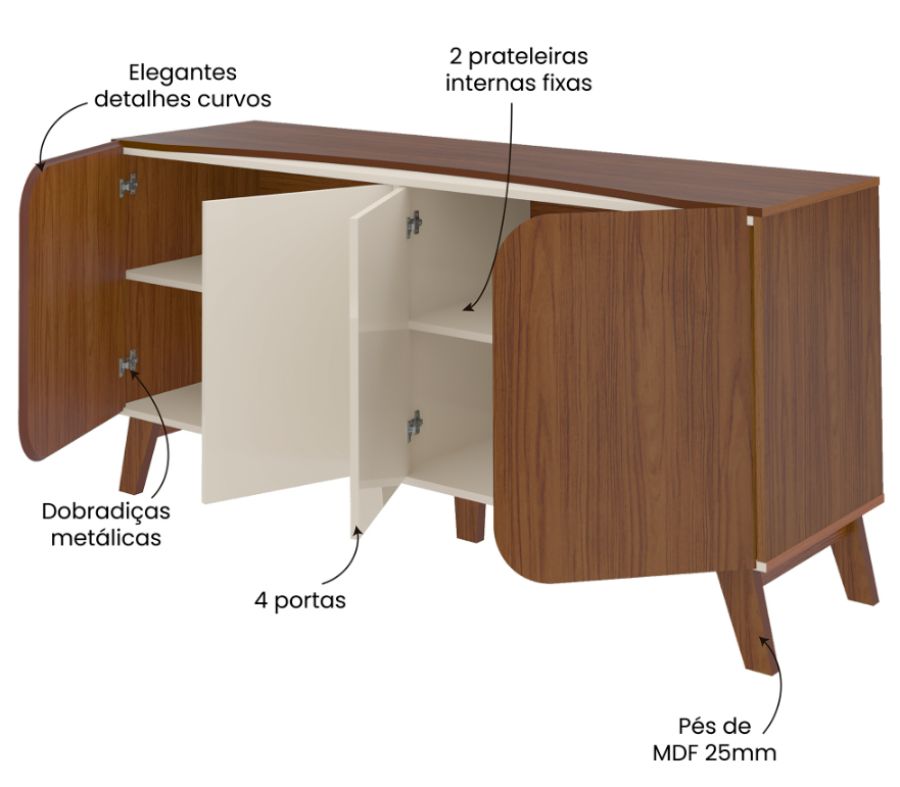 Buffet com Detalhes Curvos Elegance