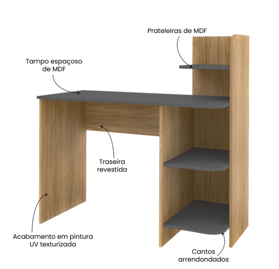 Escrivaninha com Prateleira Lateral Link