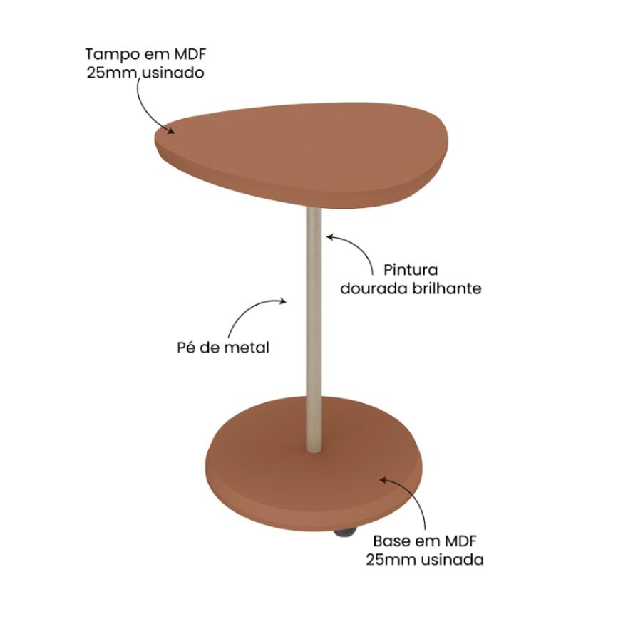 Mesa de Apoio Bel com Pé de Metal Dourado