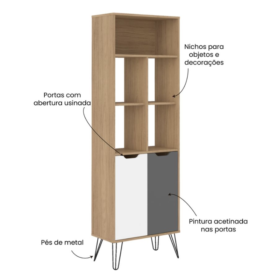 Estante com Portas de Abertura Usinada Estocolmo