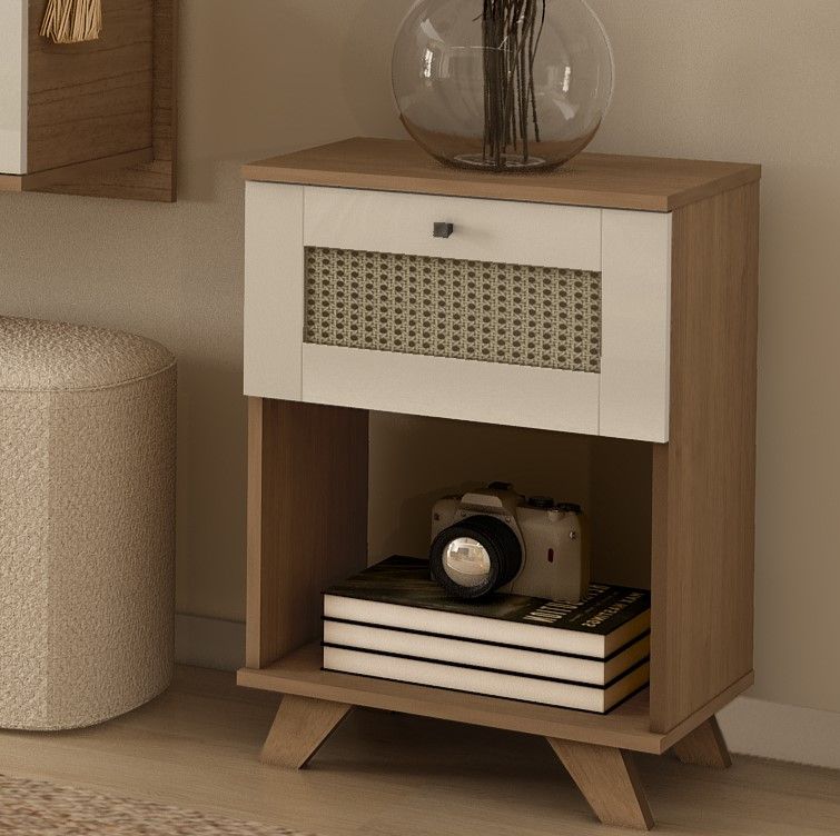 Mesa de Apoio com Pintura de Palha Trama
