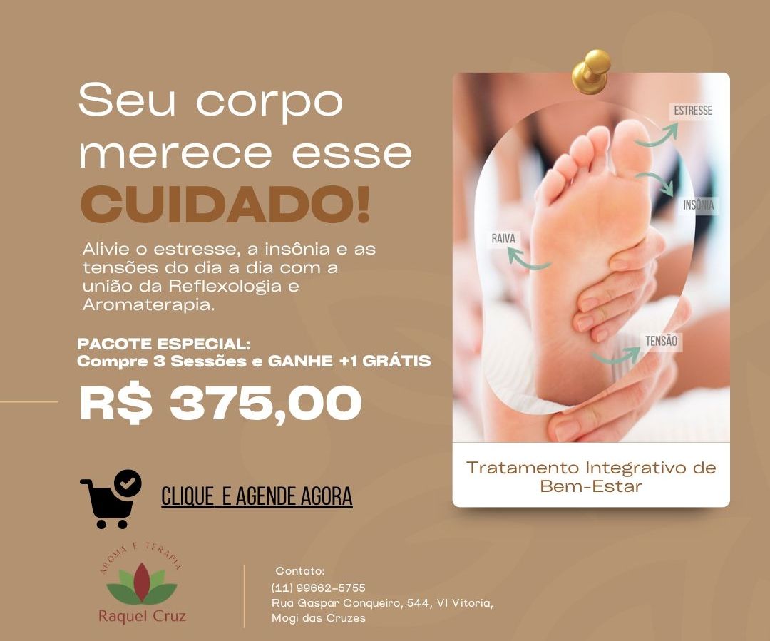 Pacote Reflexologia + Aromaterapia: 3 sessões + 1 Grátis