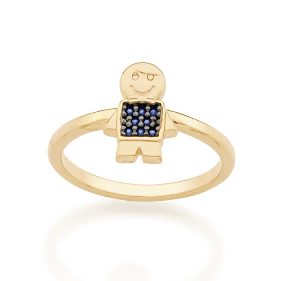 ANEL DE MENINO BANHADO A OURO 18K COM ZIRCÔNIAS E APLICAÇÃO DE RHODIUM NEGRO 5127491204 tam 18